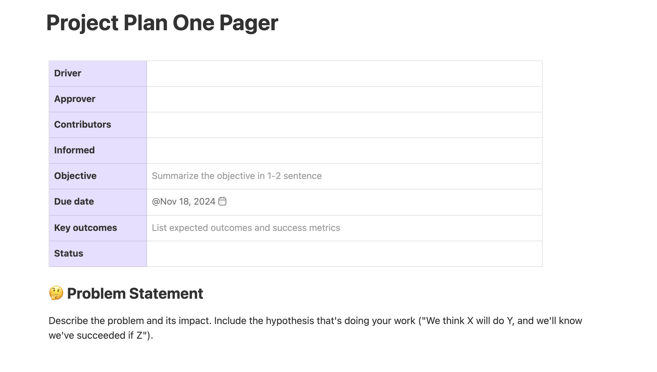 Project Manager One-Pager